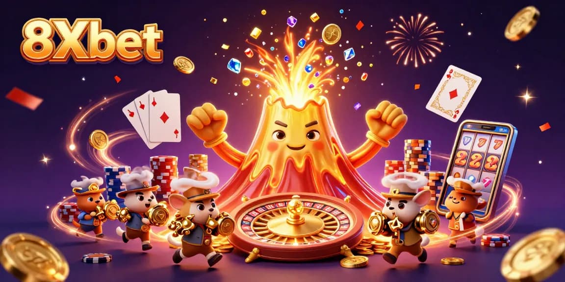 Experience thrilling wins with 8Xbet's immersive gaming adventure, featuring jackpot excitement and vibrant casino elements.
