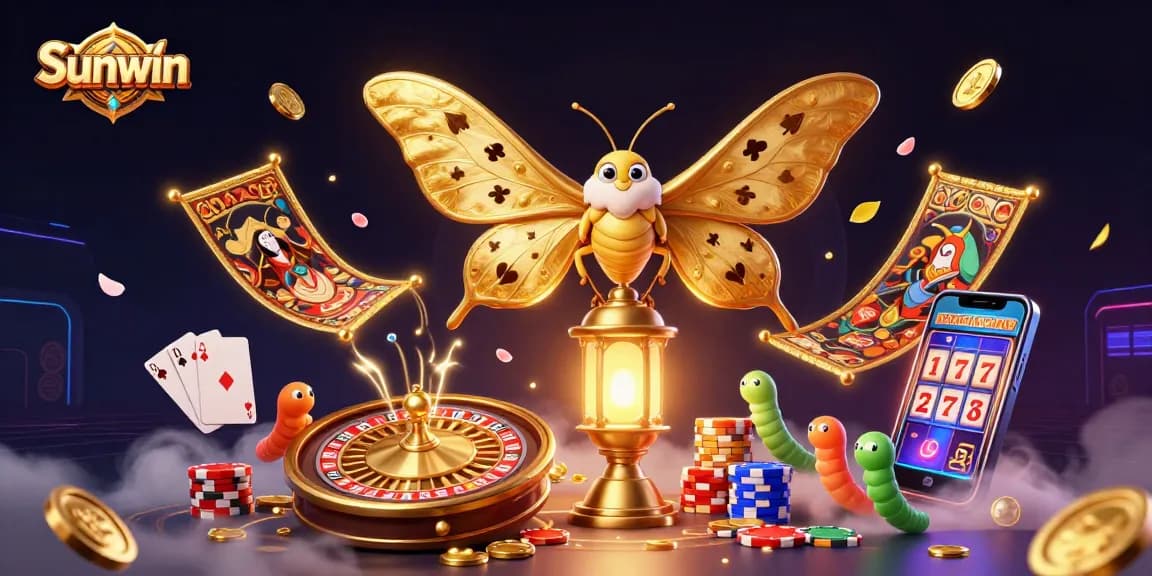 Engage with Sunwin's vibrant casino experience featuring colorful characters, gold coins, and dynamic game elements.