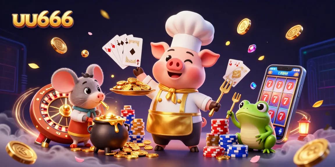 Win big with uu666 in this vibrant 3D illustration featuring a lively casino scene.