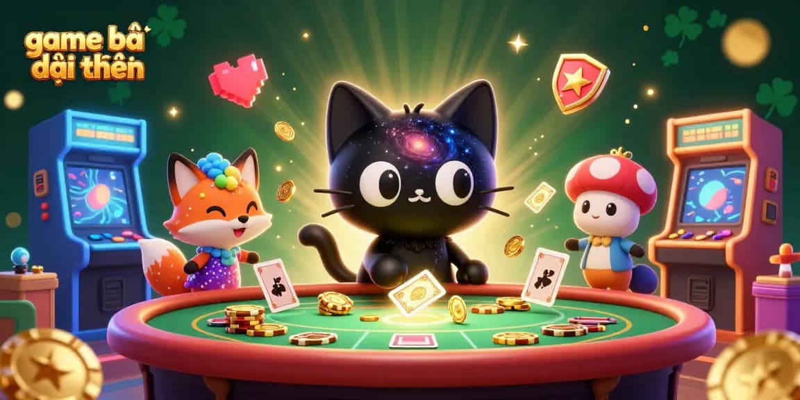 Experience the excitement of game bài đổi thưởng with a cosmic casino scene featuring vibrant 3D characters.
