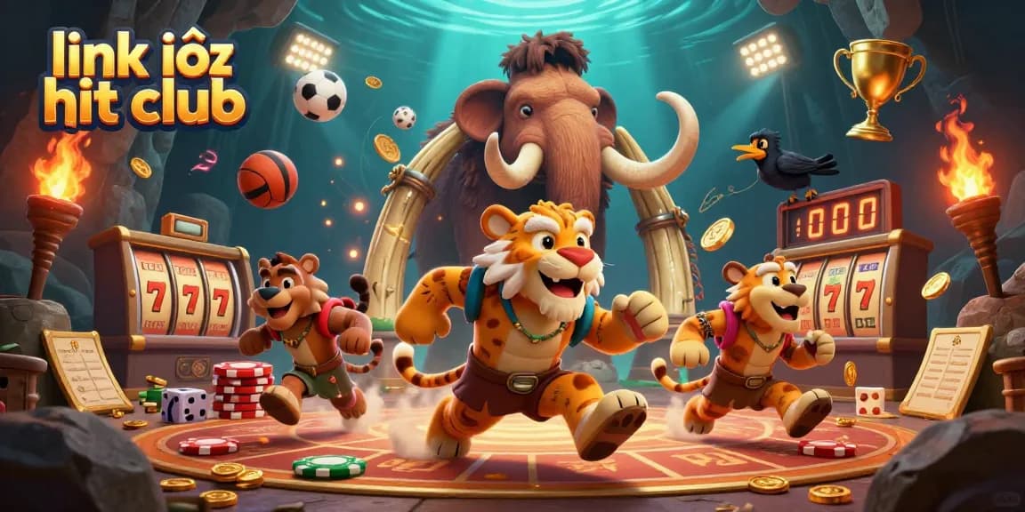 Engage in dynamic gameplay with link vào hit club, featuring a colorful prehistoric casino scene with playful characters.
