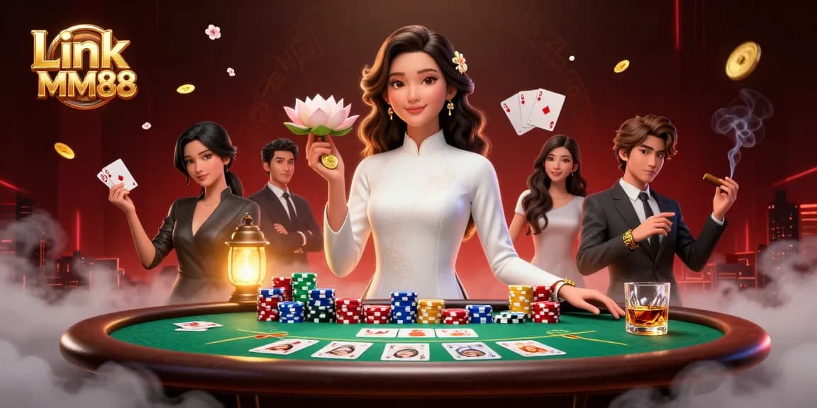 Experience winning strategies with Link MM88 in a vibrant 3D casino illustration.
