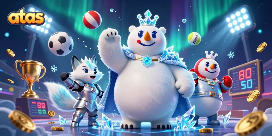 Win big with atas at this vibrant 3D casino scene featuring a polar bear and snow fox.