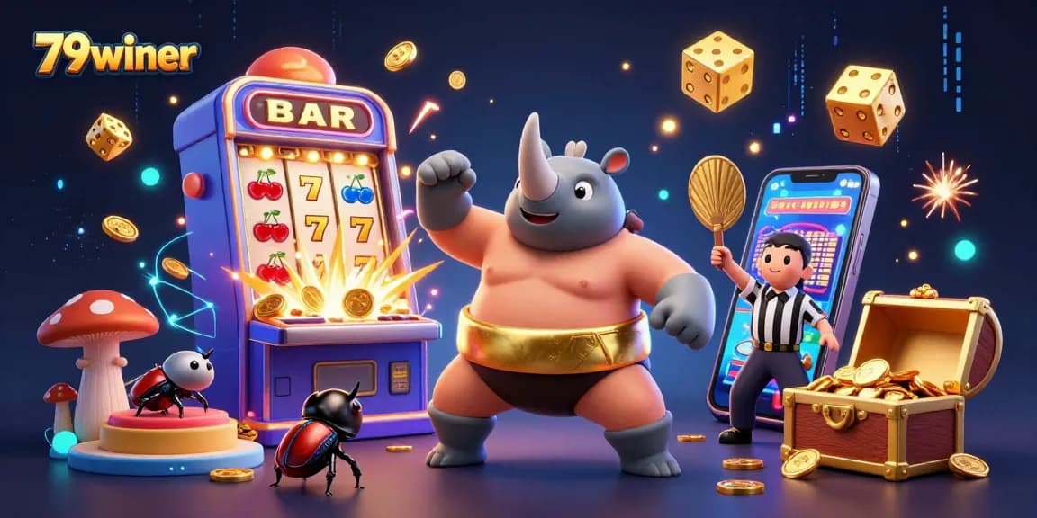 Experience thrilling casino action with 79winer's vibrant 3D illustration featuring exciting games.