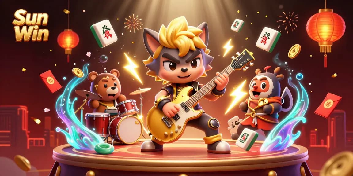 Engage with Sun Win as the rock star wolf engages audiences in a vibrant casino setting.