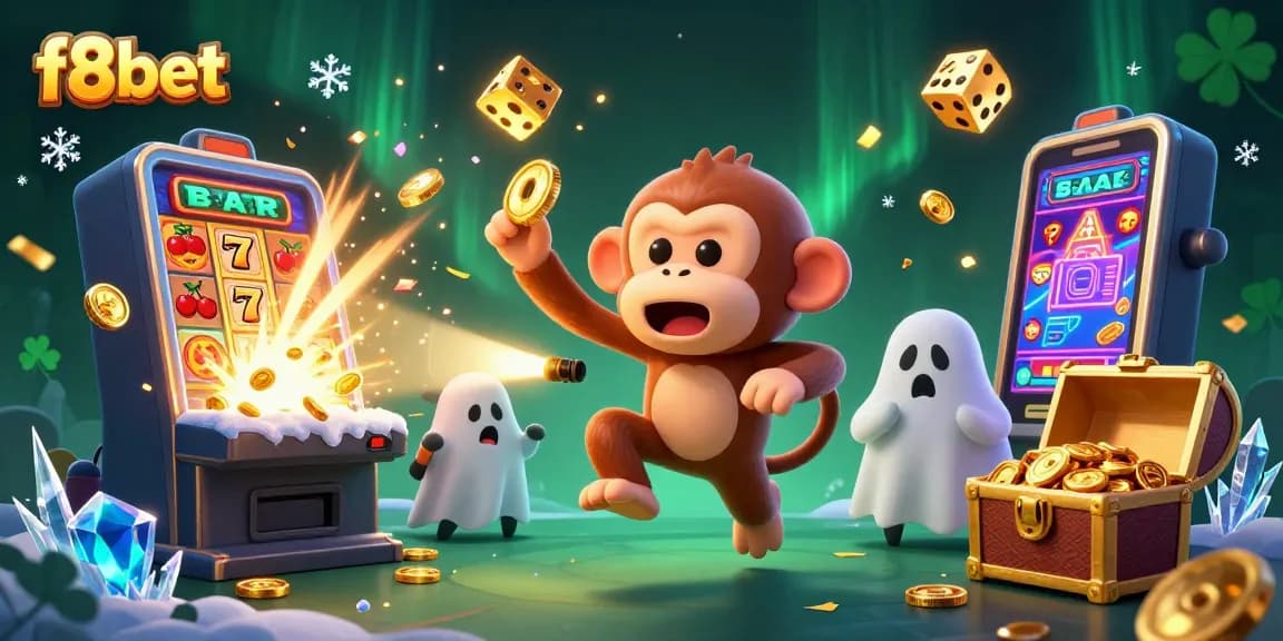 Experience thrilling fun at f8bet as golden objects fly through a bustling casino atmosphere.