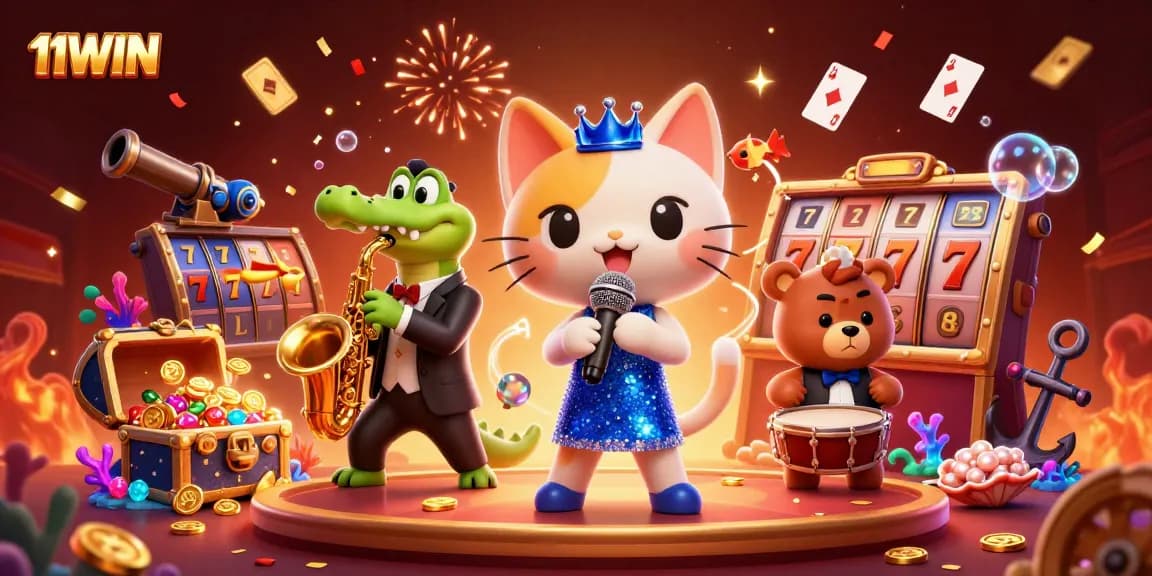 Engage with lively casino fun at 11WIN featuring animated characters and vibrant slots.