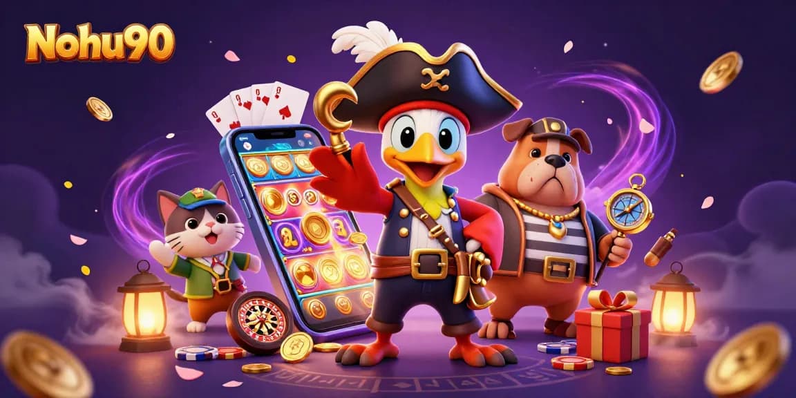 Nohu90 captivates with vibrant slot games and dazzling rewards in a richly detailed casino scene.