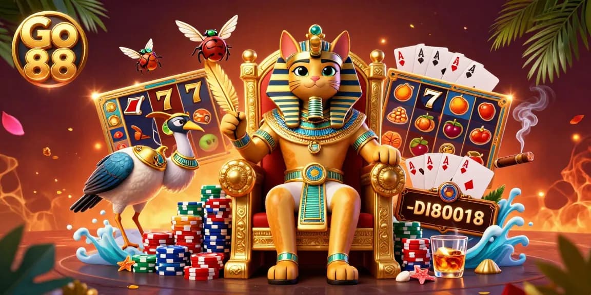 Experience the excitement at Go 88's vibrant casino with thrilling slot games and colorful characters.