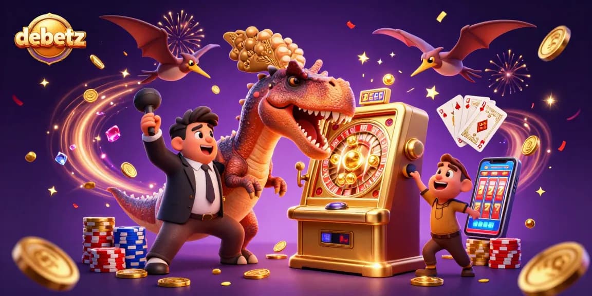 debetz casino fun with a pachycephalosaurus winning jackpots among festive coins and cards