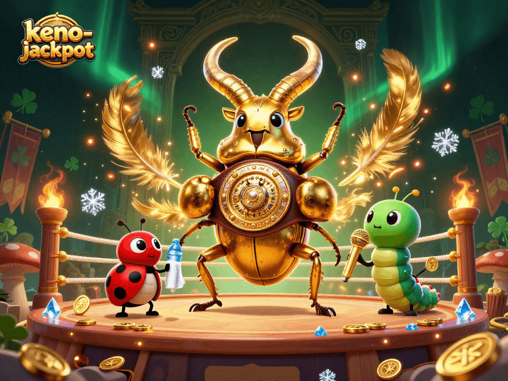 Engage in the thrill of keno-jackpot with vibrant 3D characters and casino elements creating an electrifying atmosphere.