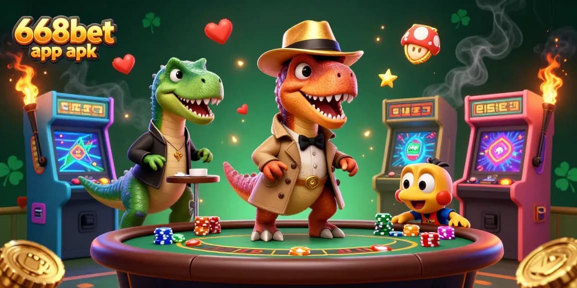 Experience the thrill with 668bet app apk, a vivid illustration of a velociraptor at a blackjack table.