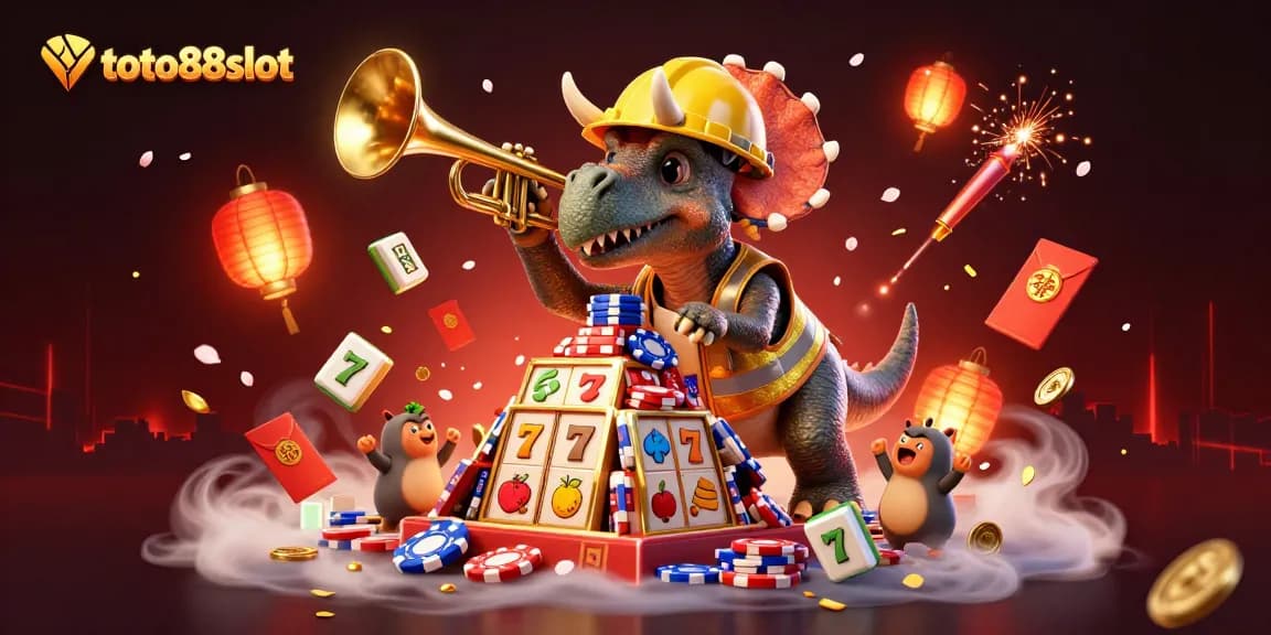 Engage with toto88slot action in a vibrant 3D casino illustration featuring exciting characters and dynamic game elements.