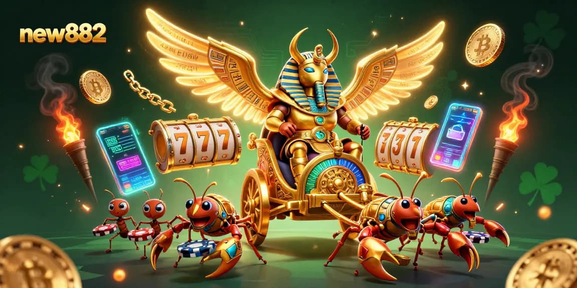 Experience thrilling slots and jackpots with new882 in this vibrant 3D casino scene.
