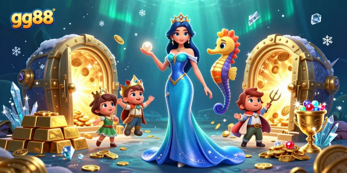 Experience the excitement of gg88 with treasures and gems in this captivating underwater scene.