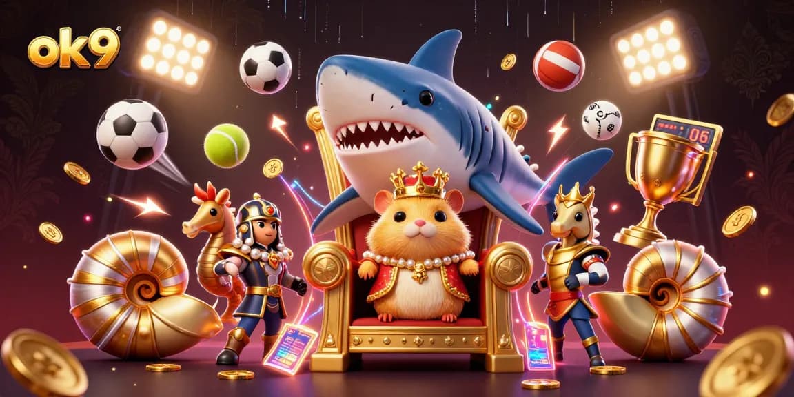 Bet on your luck at ok9 with a golden hamster king on a throne made from a megalodon tooth.