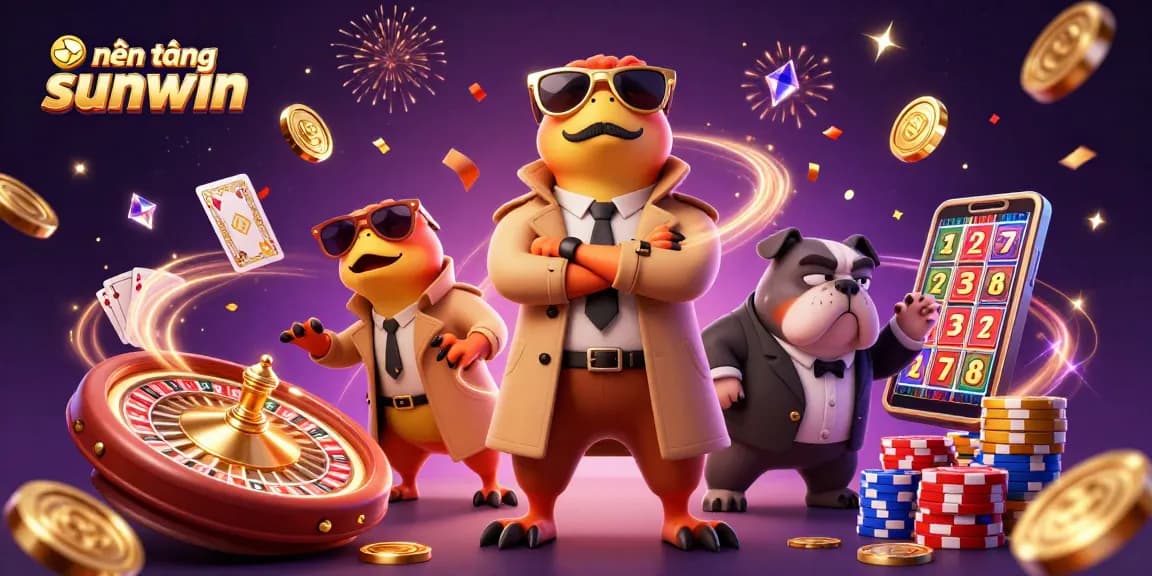 Experience the excitement of nền tảng sunwin with cartoon raptors entering a VIP lounge, surrounded by casino elements.