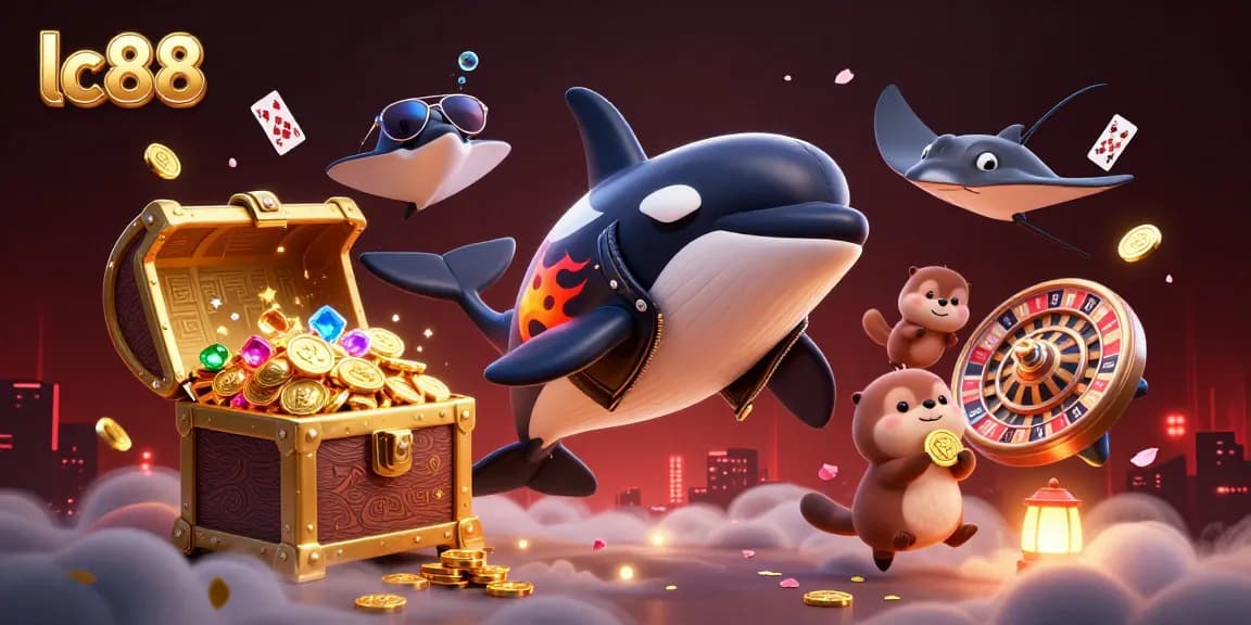 Engage in excitement with lc88's dynamic underwater scene featuring vibrant characters and casino elements.