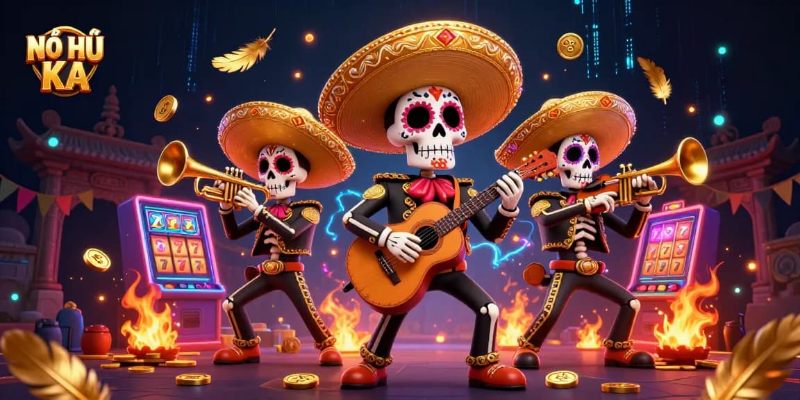 NỔ HŨ KA spins the reels with colorful slot games and jackpot excitement in an animated scene.