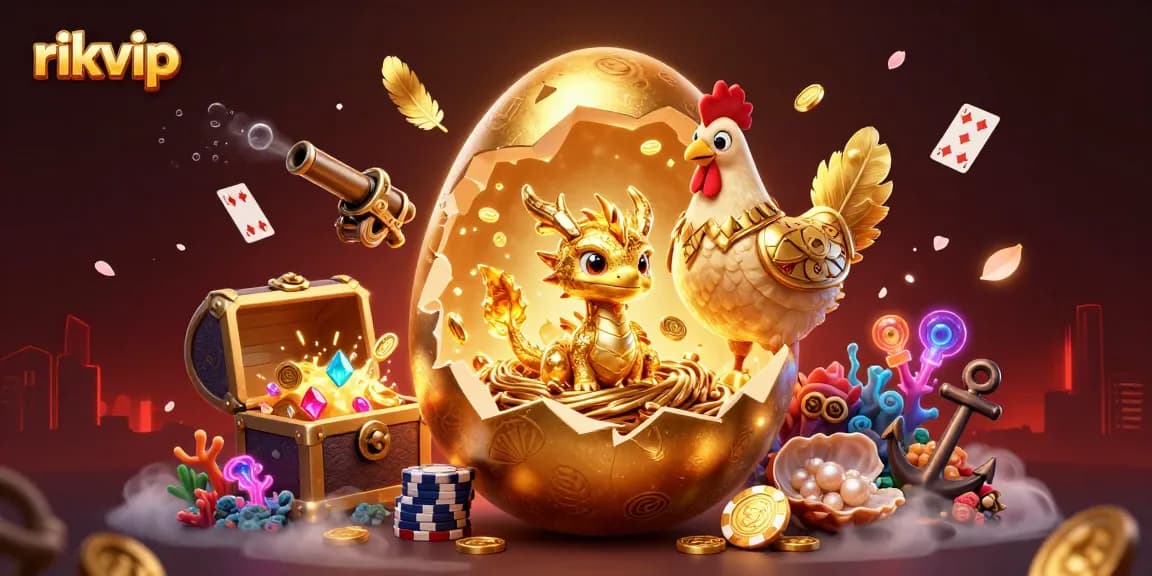 Experience the thrill of rikvip as golden treasures unfold, showcasing vibrant casino elements and gaming excitement.