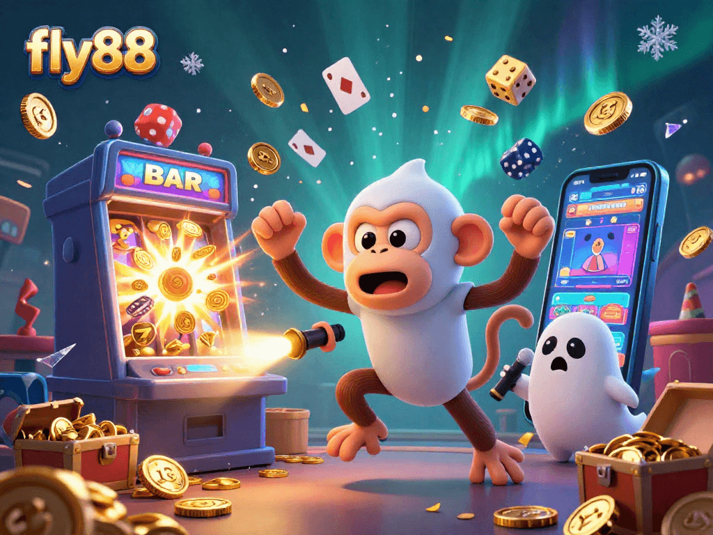 Experience the thrilling fly88 casino dynamics as a mischievous poltergeist monkey and a curious puppy illuminate a jackpot celebration.