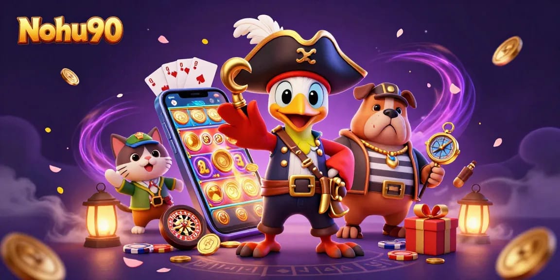 Nohu90 captivates with vibrant slot games and dazzling rewards in a richly detailed casino scene.