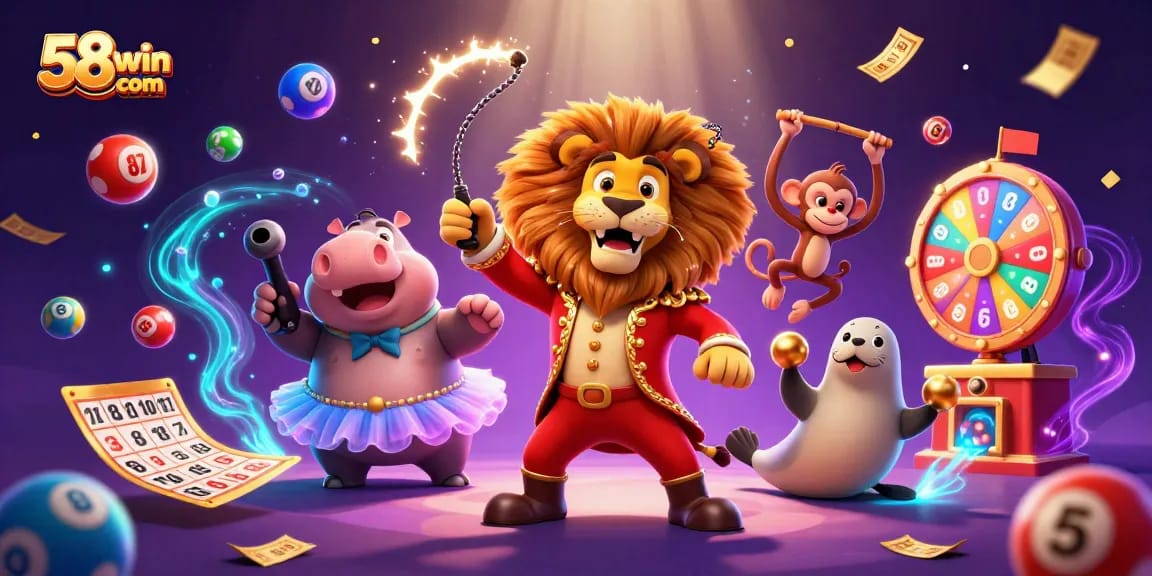 Experience the excitement at 58win com with a vibrant and dynamic casino-themed illustration featuring lively characters and engaging gaming elements.