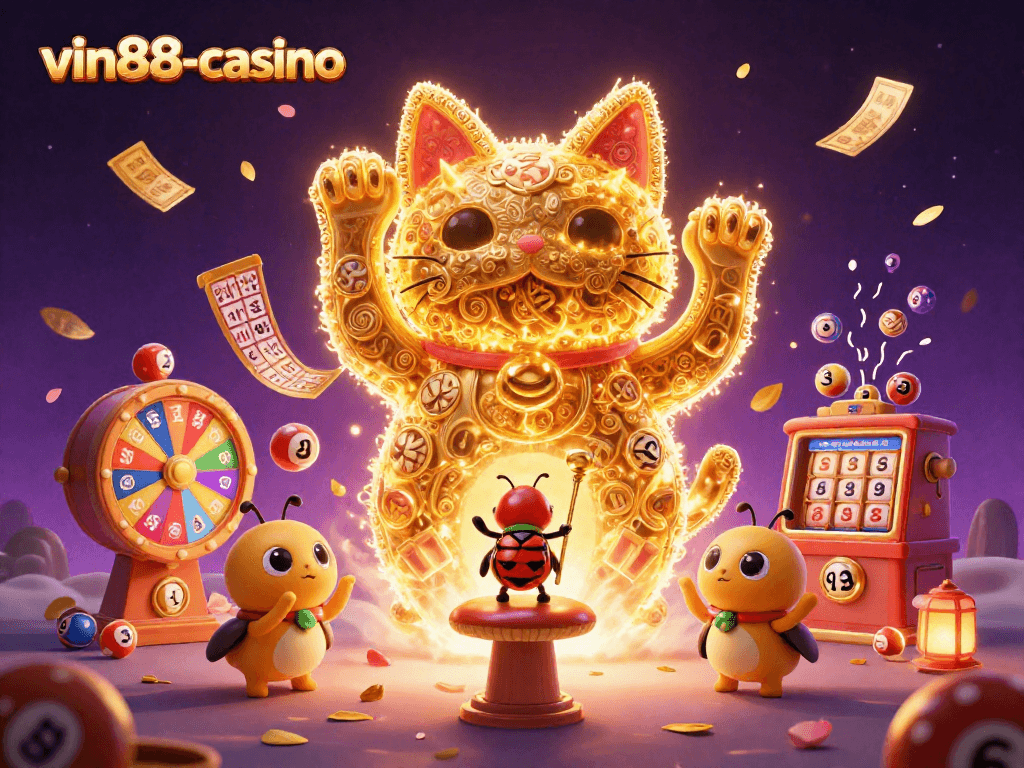 Engage with vin88-casino's vibrant lucky cat and dynamic lottery elements for ultimate gaming fun.