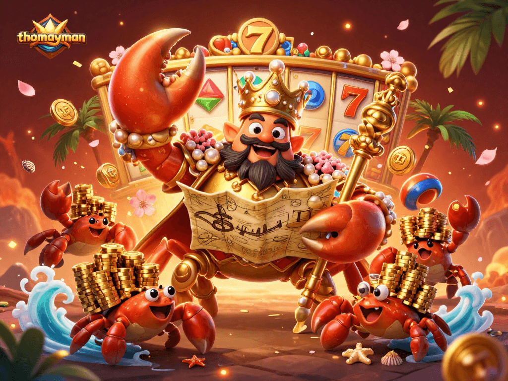 Enter the thrilling world of thomayman with a golden crab empress ruling over slot riches.
