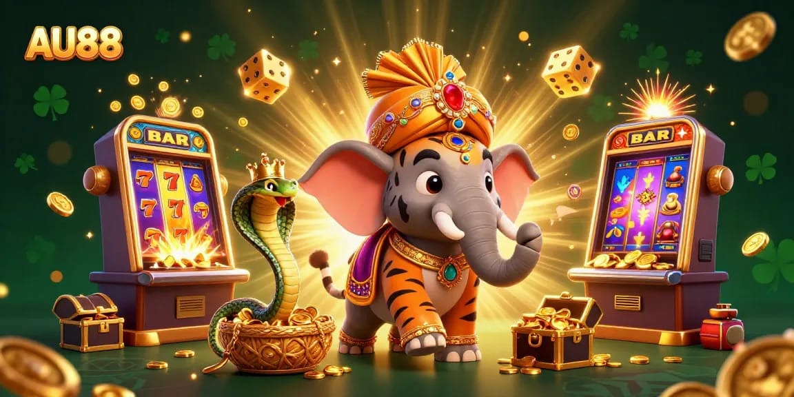 Experience the excitement at AU88 with a vibrant 3D casino scene featuring a winning jackpot.