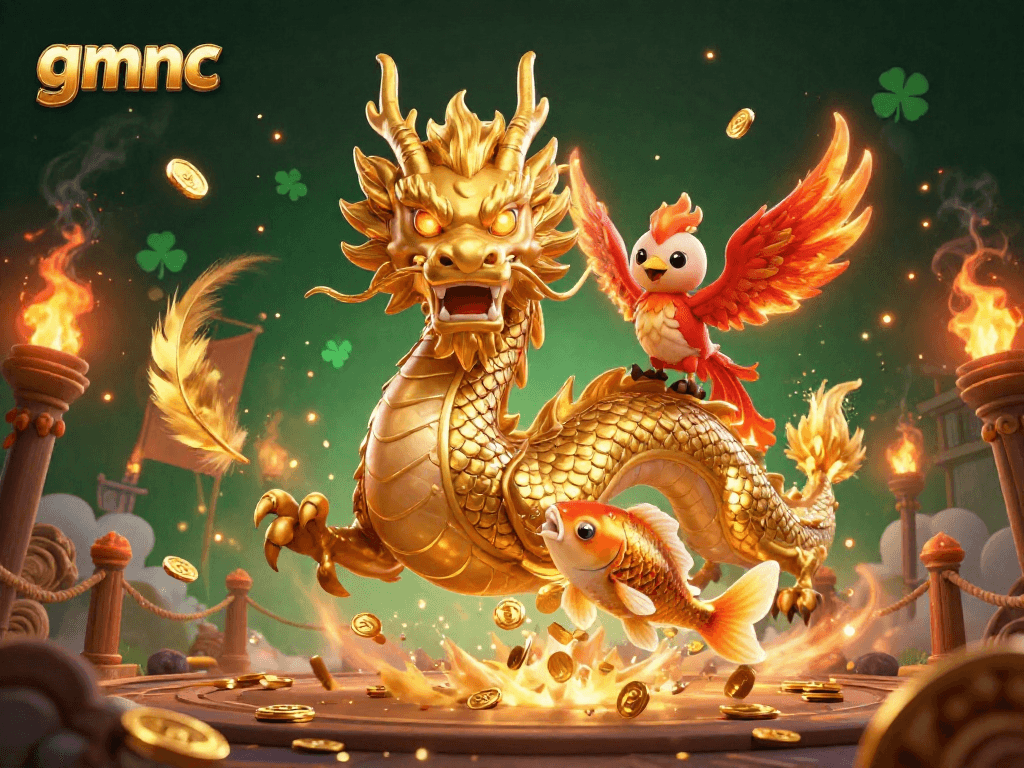 Spin and win with gmnc’s vibrant casino illustration featuring a dragon and phoenix.