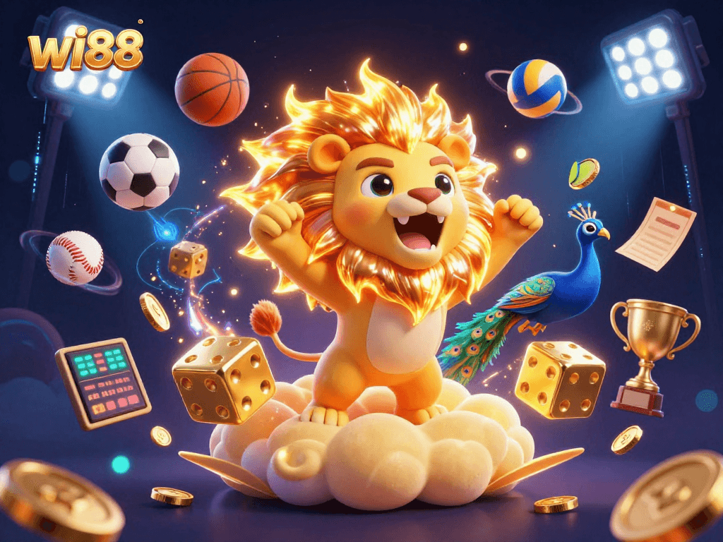 Experience the excitement of sports betting with wi88's thrilling 3D illustration showcasing a vibrant casino atmosphere.