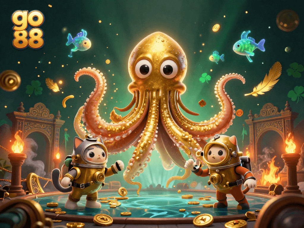 Win thrilling rewards with go 88’s immersive underwater casino adventure featuring a kraken and diving cat.