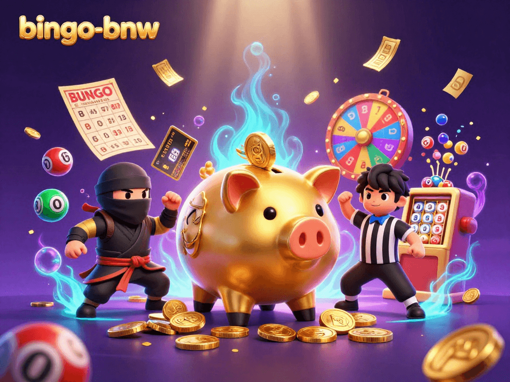 Bingo-bnw features a dynamic gaming scene with characters celebrating big wins and engaging casino elements.