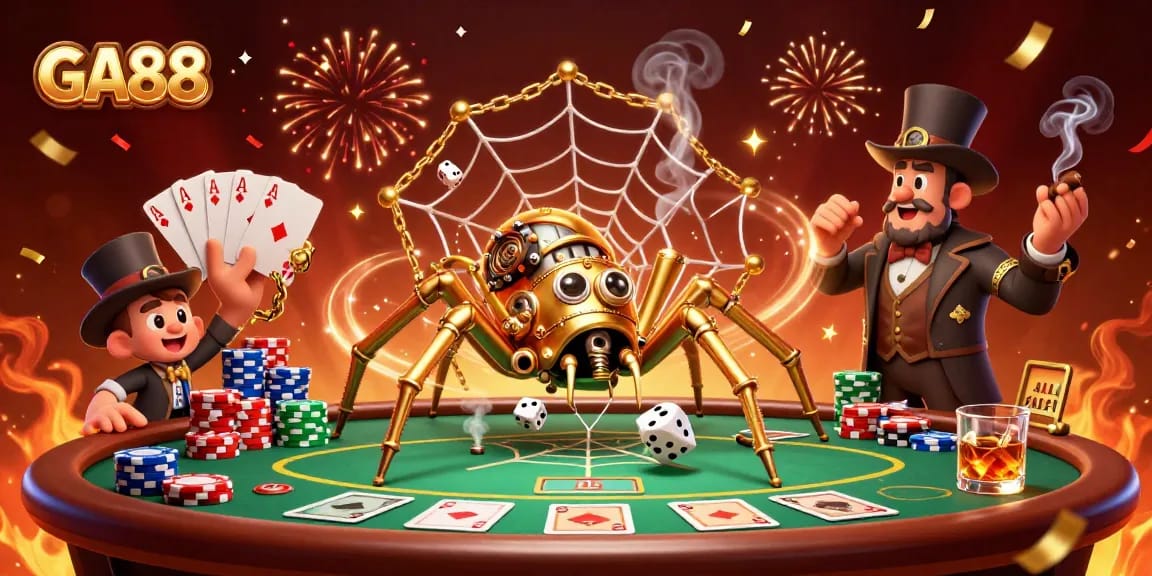 Experience thrilling gameplay with GA88 at this vibrant, steampunk-inspired casino scene.