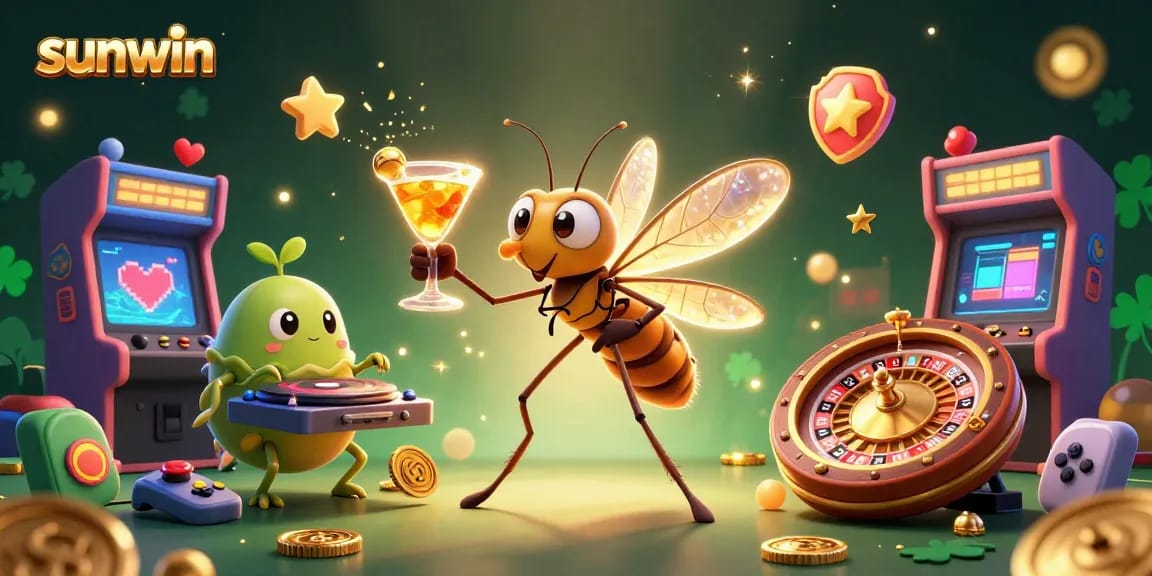 Experience winning thrills with sunwin, a vibrant 3D casino illustration featuring unique characters and game elements.