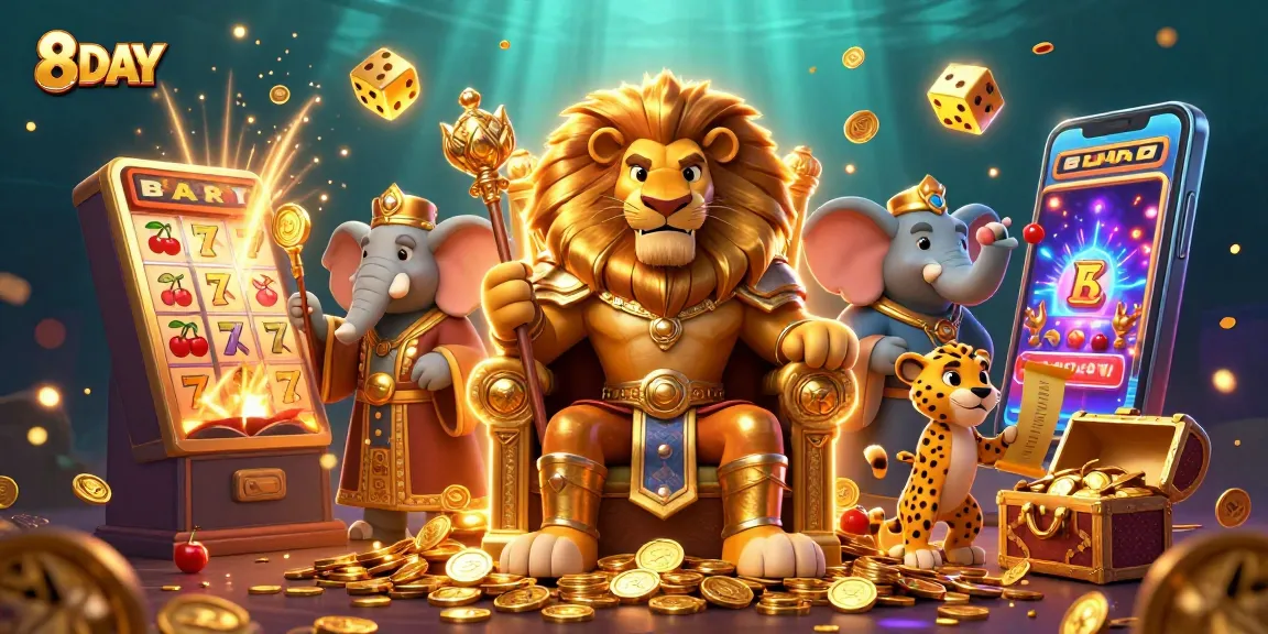 Join the fun at 8DAY as the lion king presides over thrilling slots and jackpot excitement.