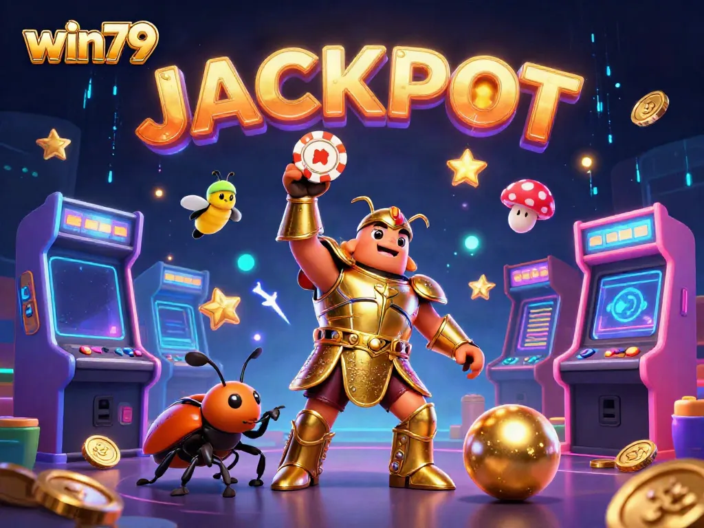 win79 showcases vibrant gaming energy with cartoonized characters and colorful casino elements.