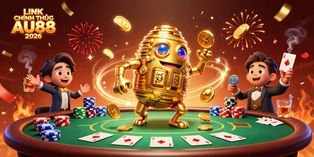 Engage with the action at LINK CHÍNH THỨC AU88 2026 featuring vibrant casino characters and poker elements.