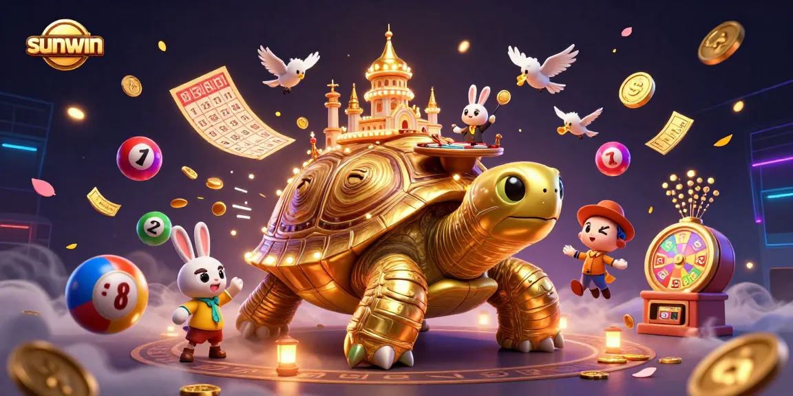 Experience thrilling gameplay with Sunwin's vibrant casino world featuring a golden tortoise and a rabbit dealer.