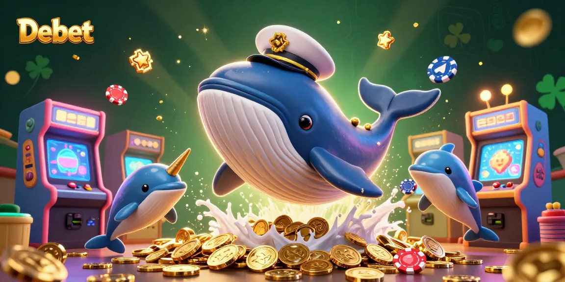 Join Debet in a vibrant 3D casino adventure with characters enjoying games and coins!