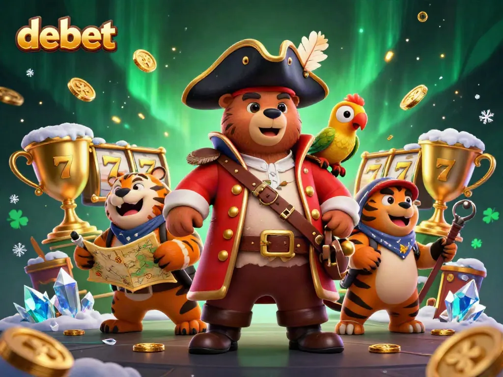 Join the excitement of debet with cartoon characters and vibrant casino elements in this thrilling illustration.