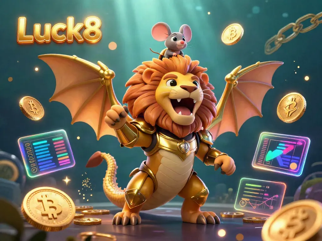 Engage in thrilling casino action with Luck8, featuring dynamic golden chimera and crypto coins.