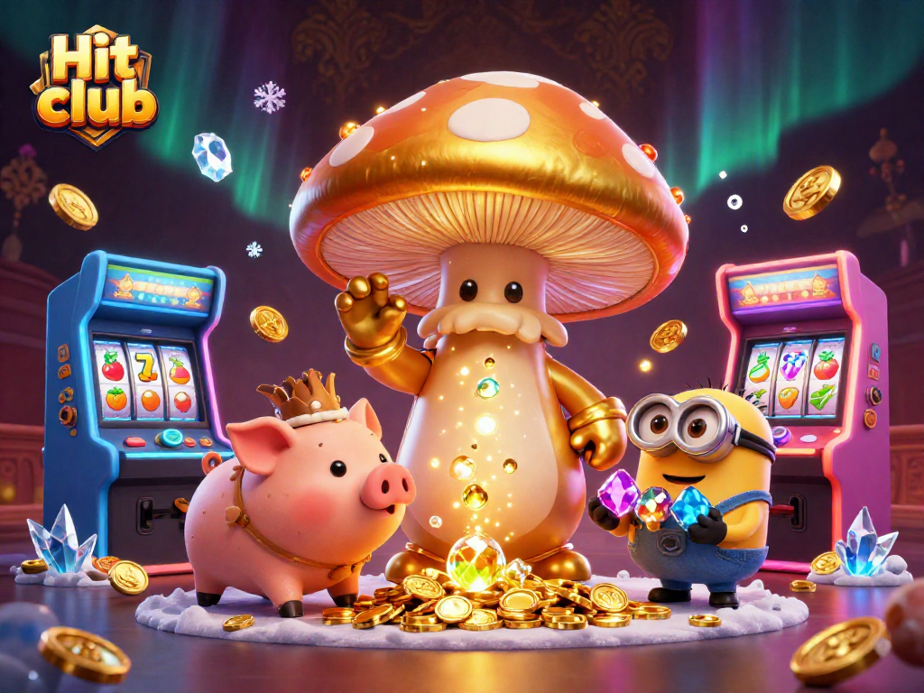 Engage with the Hit club goldsmith wizard and treasure-hunting pig in a dynamic casino scene.