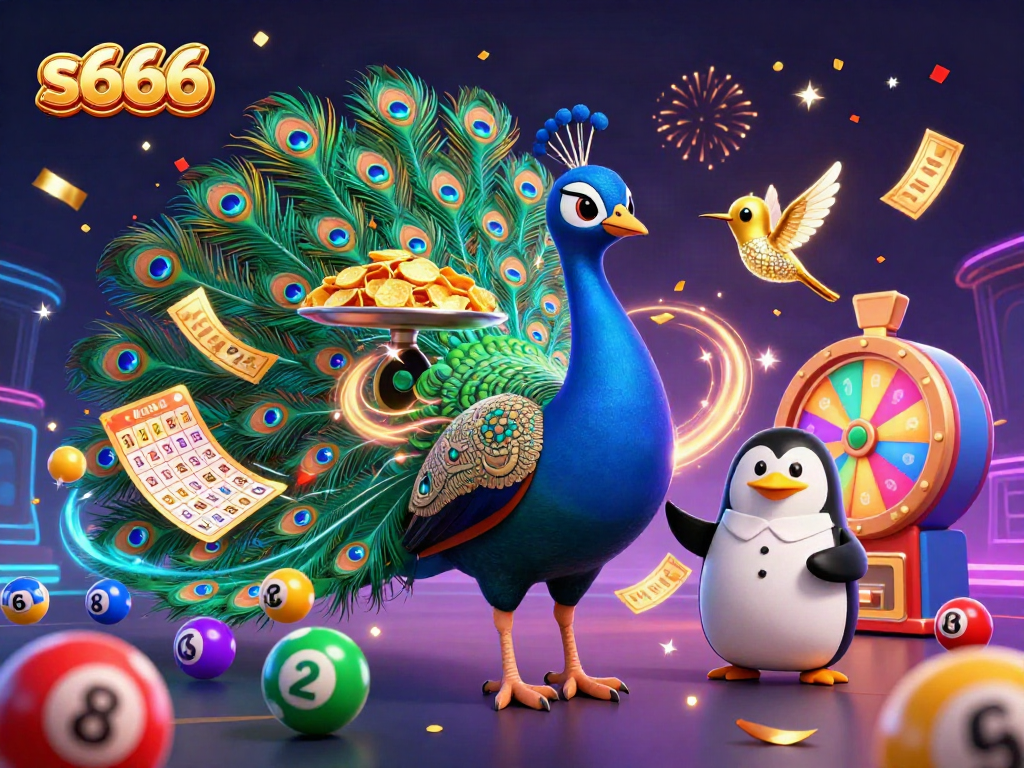 Spin your luck with s666 in a vibrant 3D casino-themed illustration bursting with dynamic elements.