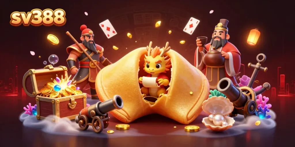 Experience the thrills of sv388 with a dynamic scene showcasing online gambling elements surrounded by iconic characters.