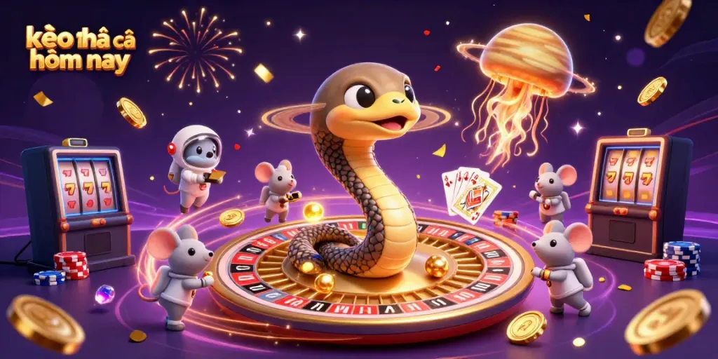 Engage with the captivating scene of kèo nhà cái hôm nay where a Saturn-like roulette emerges, vibrant gambling activities unfold.