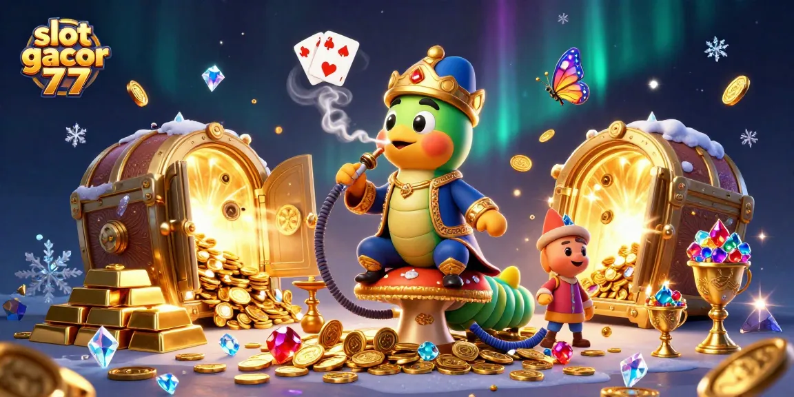 Engage with slot gacor 777 in this vibrant illustration of a whimsical gambling scene showcasing golden treasures and playful characters.