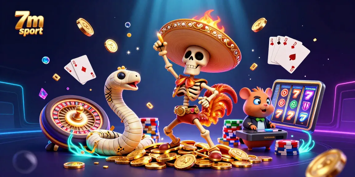 Experience exciting moments in 7m sport with a vibrant 3D casino scene featuring animated characters and rich gaming elements.
