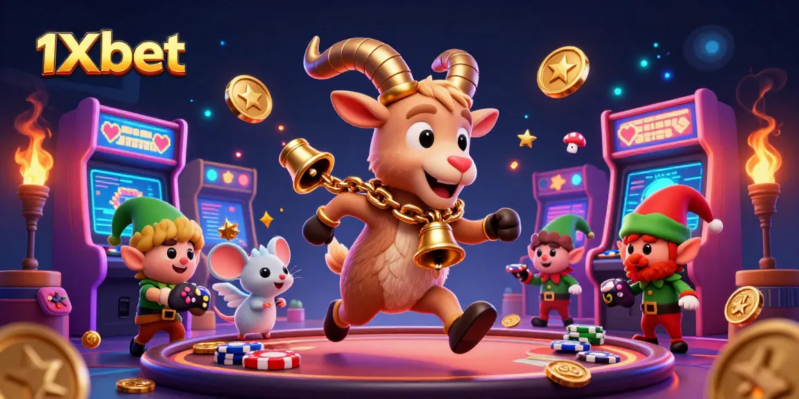 Experience thrilling gameplay with 1xbet's festive casino atmosphere featuring Krampus, angel mouse, and elf gremlins.